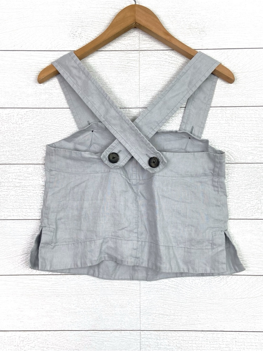 EVERLANE Linen Apron Tank Top Sky 4 Blue Grey Cropped Crop Summer Casual - Picture 4 of 11